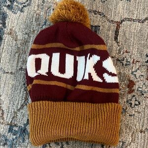 Quiksilver Maroon and Mustard Pom Knit Beanie